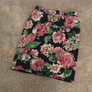 Pink and green flower print pencil skirt